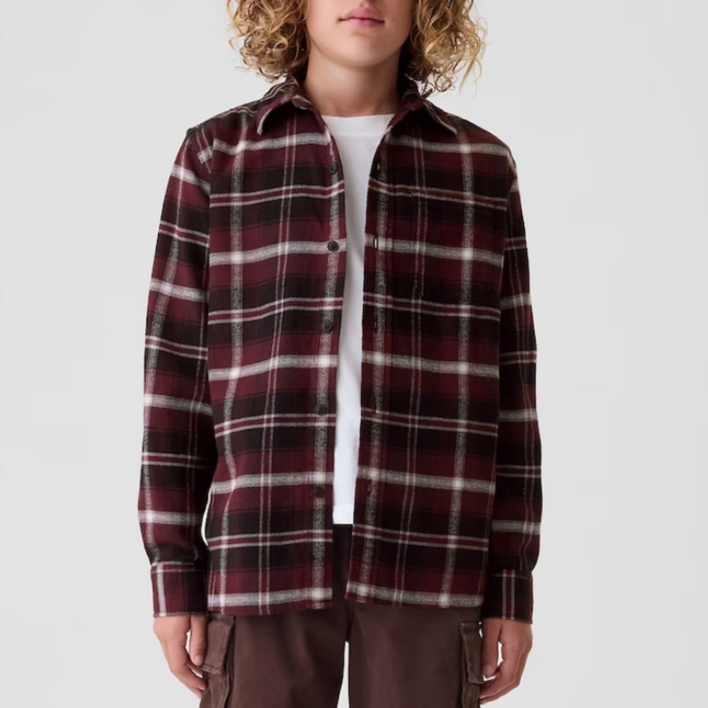 GAP Kids Plaid Flannel Shirt - Red and Gray